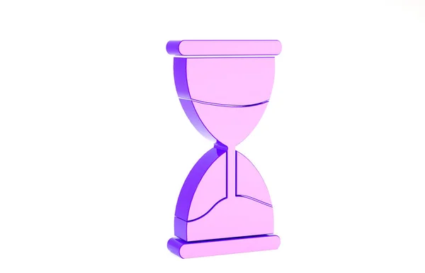 Фіолетовий старий пісочний годинник з пісочним значком ізольований на білому тлі. Знак годинника піску. Концепція управління бізнесом та часом. Концепція мінімалізму. 3D ілюстрація 3D рендеринга — стокове фото