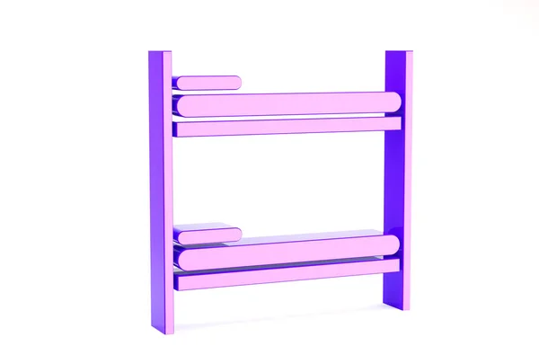 白の背景に分離された紫のバンクベッドのアイコン。最小限の概念。3Dイラスト3Dレンダリング — ストック写真