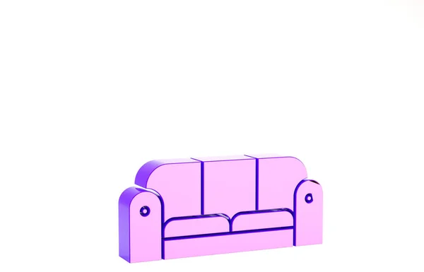 紫色のソファアイコンは、白い背景に隔離されています。最小限の概念。3Dイラスト3Dレンダリング — ストック写真