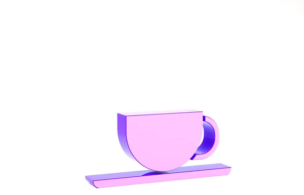 Fioletowy filiżanka kawy ikona izolowane na białym tle. Filiżanka. Gorąca kawa. Koncepcja minimalizmu. Ilustracja 3D 3D renderowania — Zdjęcie stockowe