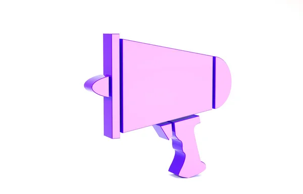 Purpurowy Rozprzestrzeniać słowo, ikona megafon izolowany na białym tle. Koncepcja minimalizmu. Ilustracja 3D 3D renderowania — Zdjęcie stockowe