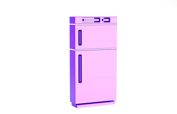 Icono del refrigerador púrpura aislado sobre fondo blanco. Refrigerador congelador refrigerador. Tecnología y electrodomésticos. Concepto minimalista. 3D ilustración 3D render — Foto de Stock