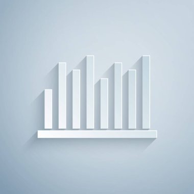 Kağıt kesiği grafiksel bilgi simgesi gri arkaplanda izole edildi. Diyagram çizelgesi. Kağıt sanatı tarzı. Vektör İllüstrasyonu