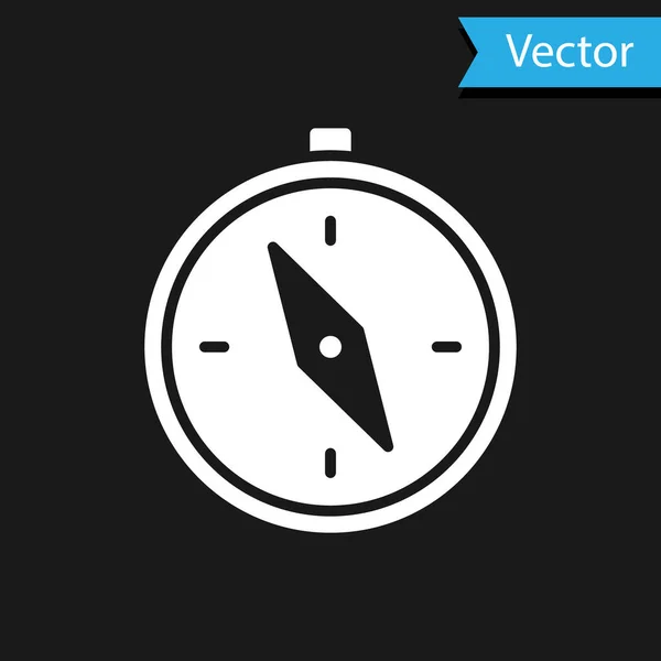 Icono Brújula Blanca Aislado Sobre Fondo Negro Windrose Símbolo Navegación — Vector de stock