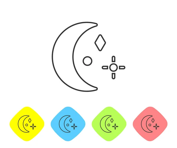 Grijze Lijn Maan Sterren Pictogram Geïsoleerd Witte Achtergrond Bewolkt Nachtteken — Stockvector