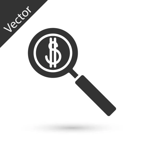 Lupa Gris Símbolo Del Dólar Icono Aislado Sobre Fondo Blanco — Vector de stock