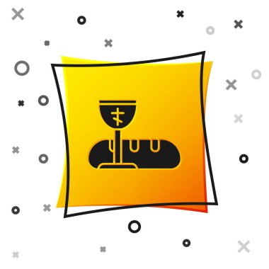 Siyah ilk komünyon sembolleri beyaz arka planda izole edilmiş güzel bir davet simgesi için. Sarı kare düğme. Vektör İllüstrasyonu