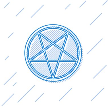 Beyaz arkaplanda izole edilmiş bir daire simgesinde mavi çizgi pentagramı. Sihirli okült yıldız sembolü. Vektör İllüstrasyonu