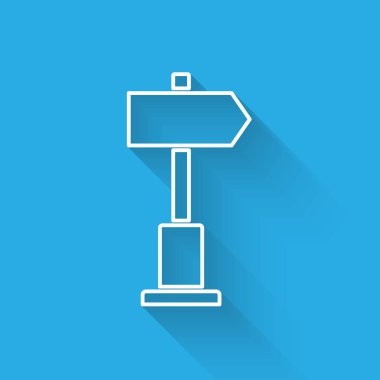 Beyaz çizgi trafik levhası. İşaret direği simgesi uzun gölgeyle izole edildi. İşaretçi sembolü. Sokak bilgi tabelası. Yön tabelası. Vektör İllüstrasyonu