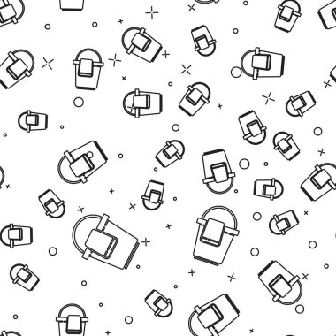 Siyah çizgi kovası beyaz arka planda izole edilmiş paçavra simgesi. Temizlik hizmeti konsepti. Vektör İllüstrasyonu