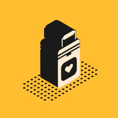 İnsan organları taşıma simgesi için Isometric Cooler kutusu sarı arkaplanda izole edilmiş. Organ nakli konsepti. Organ konteynırı. Vektör İllüstrasyonu