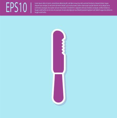 Retro mor kullan-at plastik bıçak ikonu turkuaz arka planda izole edilmiş. Vektör İllüstrasyonu