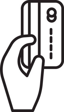 Siyah çizgi Beyaz arka plan üzerinde izole kredi kartı simgesi ile tutan Insan el. Online ödeme. Kartla ödeyin. Finansal operasyonlar. Vektör İllüstrasyonu