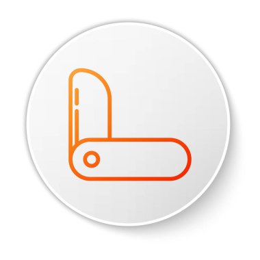 Beyaz arka planda izole edilmiş turuncu çizgili İsviçre çakısı ikonu. Çoklu alet, çok amaçlı çakı. Çok fonksiyonlu bir alet. Beyaz daire düğmesi. Vektör İllüstrasyonu