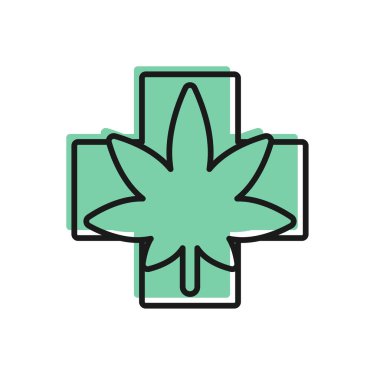 Siyah çizgi tıbbi marihuana ya da kenevir yaprağı ikonu beyaz arka planda izole edilmiş. Kenevir sembolü. Vektör İllüstrasyonu