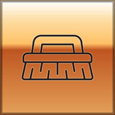 Temizlik simgesi için siyah çizgi fırçası altın arka planda izole edildi. Temizlik hizmeti konsepti. Vektör İllüstrasyonu