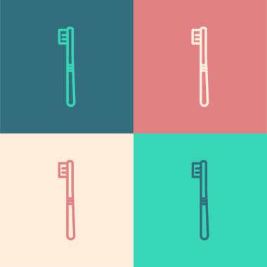 Pop sanat eseri diş fırçası simgesi renk arkaplanında izole edildi. Vektör İllüstrasyonu