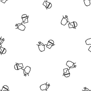 Gri çizgi, okyanus ikonunun kirliliği sorunu beyaz arka planda izole edilmiş, pürüzsüz bir desen. Çöpler, plastikler, denizdeki poşetler. Vektör İllüstrasyonu