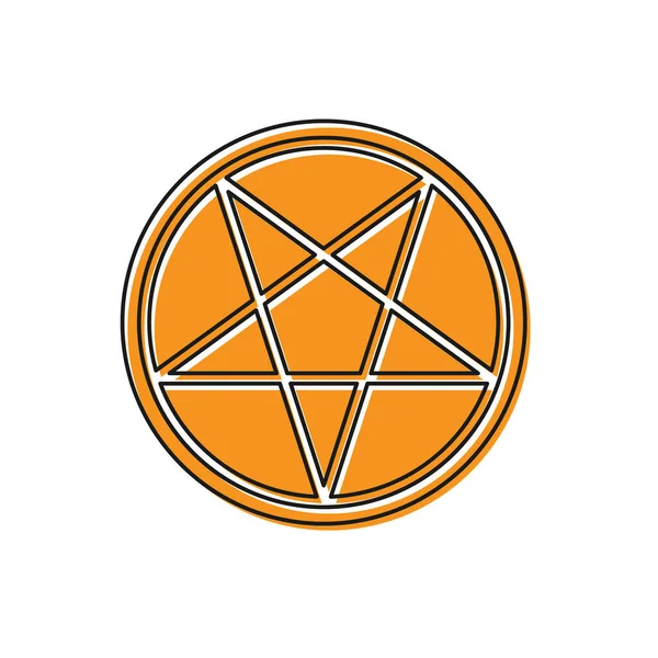 Oranje Pentagram Een Cirkel Pictogram Geïsoleerd Witte Achtergrond Magisch Occult — Stockvector