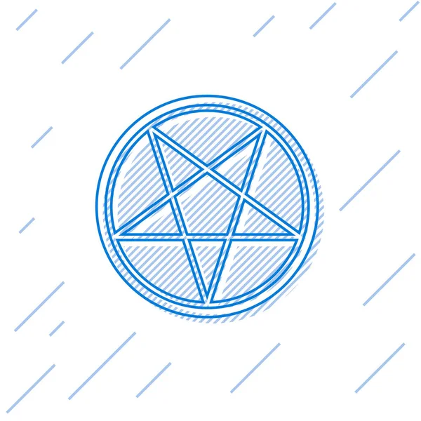 Blauwe Lijn Pentagram Een Cirkel Pictogram Geïsoleerd Witte Achtergrond Magisch — Stockvector