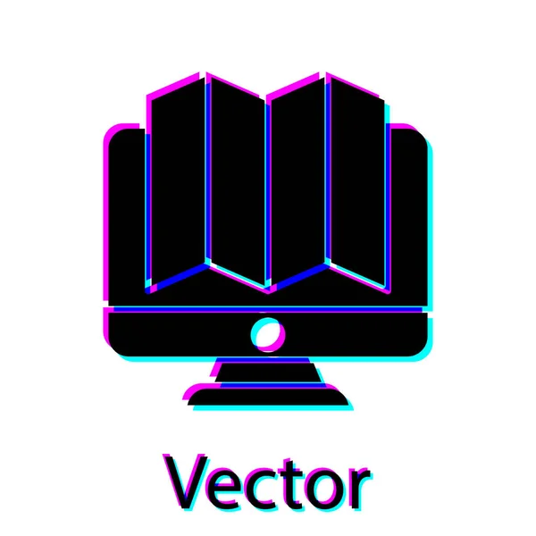 Emplacement Noir Forêt Sur Une Carte Dans Icône Moniteur Isolé — Image vectorielle