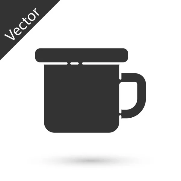 Grey Camping Metal Mug Icon Isolated White Background Vector Illustration — Stock Vector
