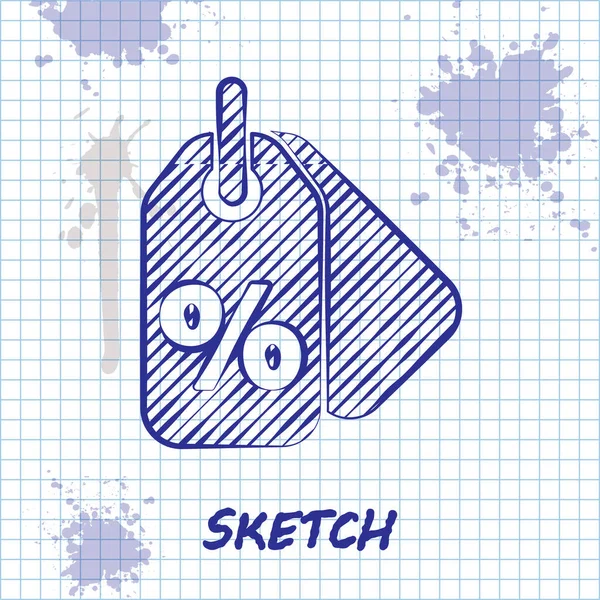 Sketch Line Ícone Tag Desconto Por Cento Isolado Fundo Branco —  Vetores de Stock