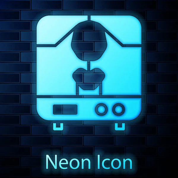 Gloeiende Neon Ray Machine Pictogram Geïsoleerd Baksteen Muur Achtergrond Vector — Stockvector