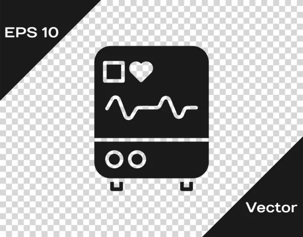 Monitor Ordenador Negro Con Icono Cardiograma Aislado Sobre Fondo Transparente — Vector de stock