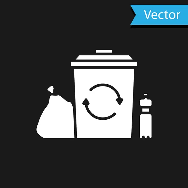 Белый Корзина Вторичной Переработки Символом Вторичной Переработки Выделенным Черном Фоне — стоковый вектор