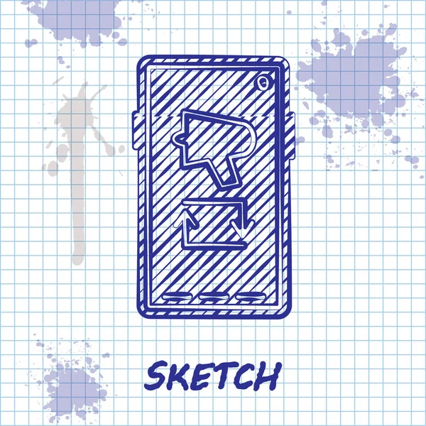 Sketch Line Spread Word Megaphone Mobile Phone Icon Isolated White — 스톡 벡터