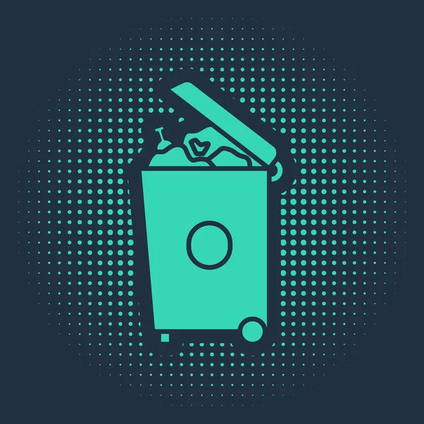 Green Trash Can Icon Isolated Blue Background Garbage Bin Sign — 스톡 벡터