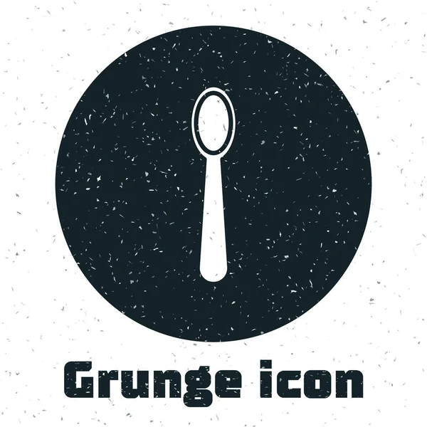 Grunge Disposable Plastic Spoon Icon Isolated White Background Monochrome Vintage — Stock Vector