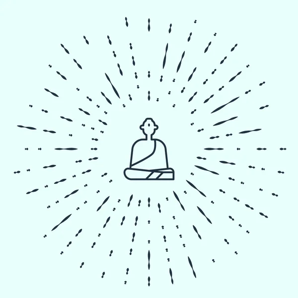Black Line Buddhist Monk Robes Sitting Meditation Icon Isolated Grey — Stock Vector