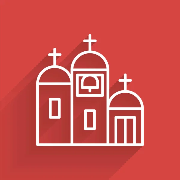 Ligne Blanche Icône Bâtiment Église Isolé Avec Une Ombre Longue — Image vectorielle