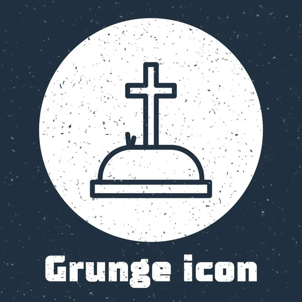 Grunge Line Tombstone Cross Icon Isolated Grey Background Grave Icon — Stock Vector