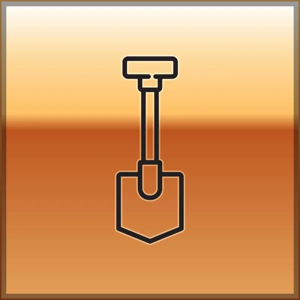 Schwarze Linie Shovel Symbol Isoliert Auf Goldenem Hintergrund Gartenwerkzeug Werkzeug — Stockvektor