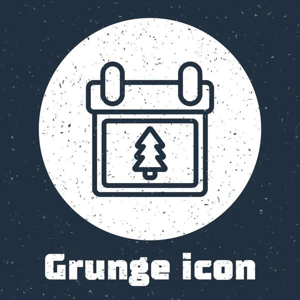 Grunge Line Calendrier Avec Icône Arbre Isolé Sur Fond Gris — Image vectorielle