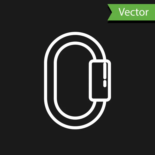Weiße Linie Karabiner Symbol Isoliert Auf Schwarzem Hintergrund Extremsport Sportgeräte — Stockvektor