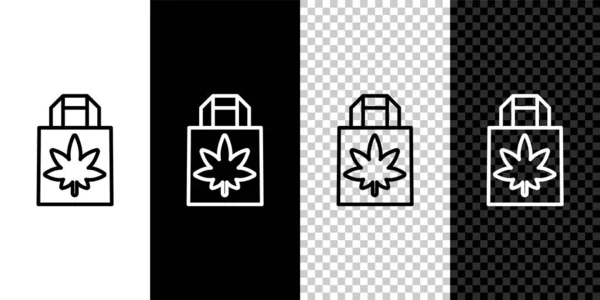 Set Line Bolsa Papel Compras Marihuana Medicinal Icono Hoja Cannabis — Archivo Imágenes Vectoriales