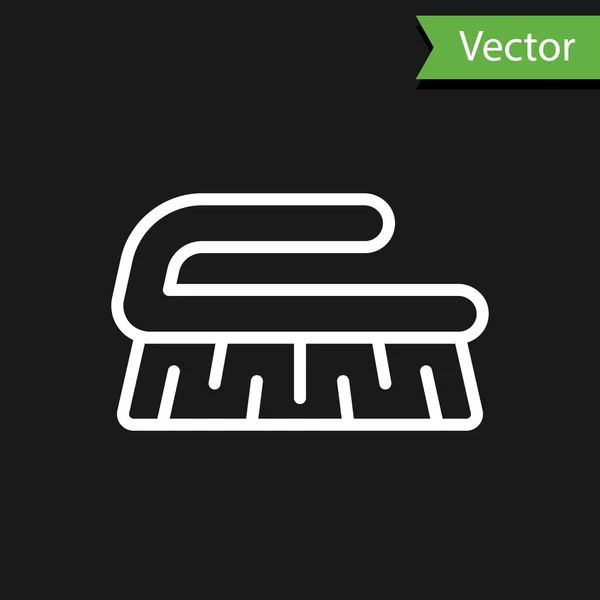 Ligne Blanche Brosse Pour Nettoyer Icône Isolée Sur Fond Noir — Image vectorielle
