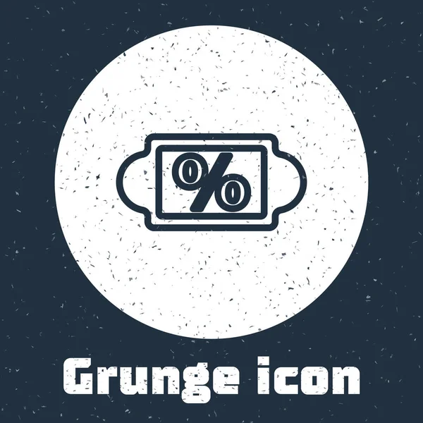 Grunge Line Ícone Tag Por Cento Desconto Isolado Fundo Cinza — Vetor de Stock