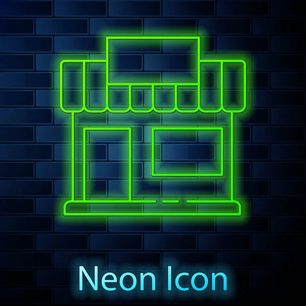 Világító Neon Vonal Bevásárlóépület Vagy Áruház Ikon Elszigetelt Téglafal Háttér — Stock Vector