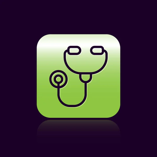 Icono Instrumento Médico Stethoscope Línea Negra Aislado Sobre Fondo Negro — Vector de stock