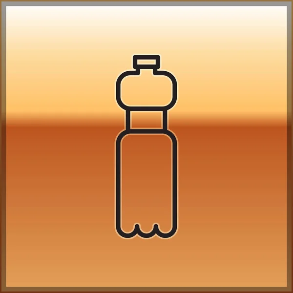 Schwarze Linie Flasche Wasser Symbol Isoliert Auf Goldenem Hintergrund Soda — Stockvektor