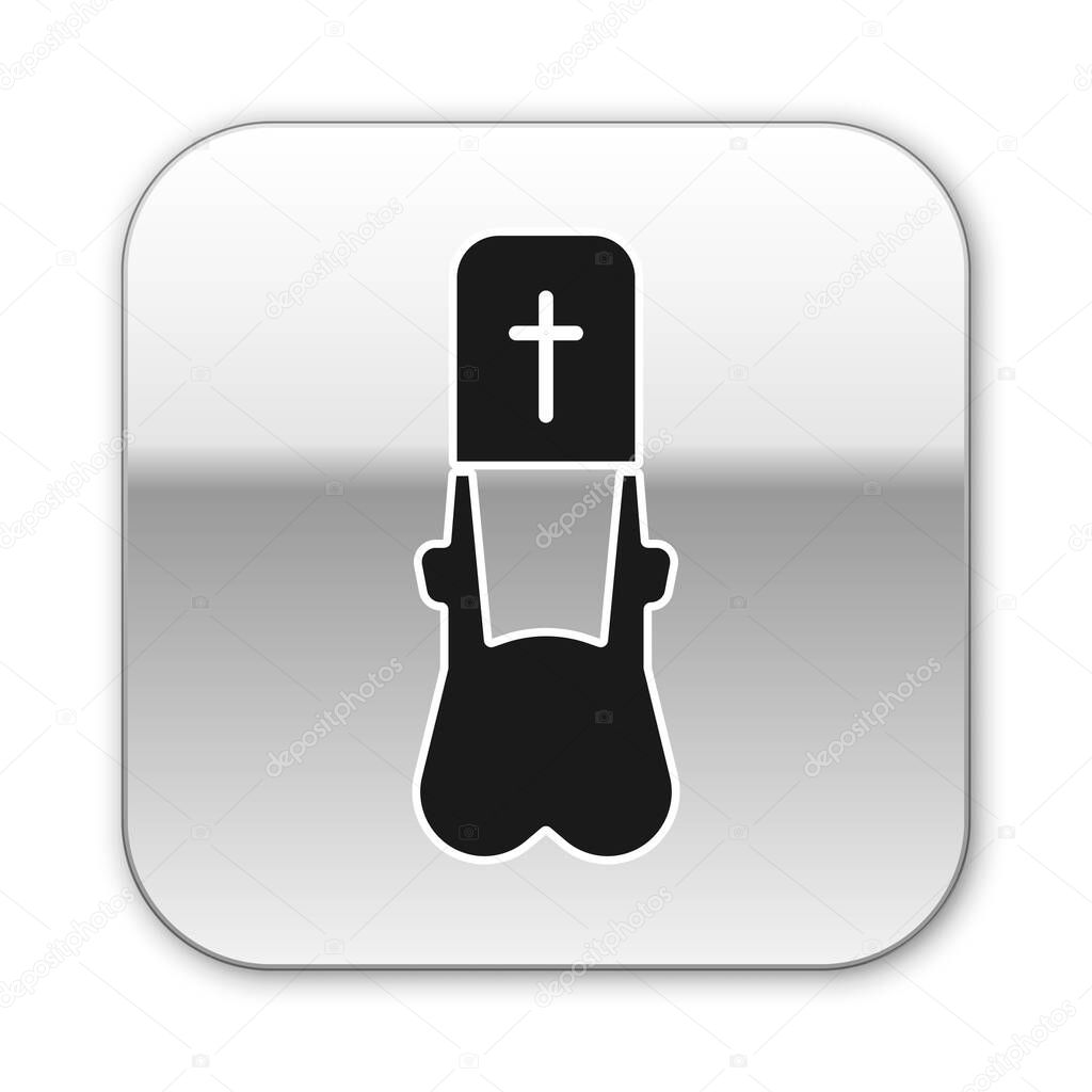 Black Priest icon isolated on white background. Silver square button. Vector Illustration