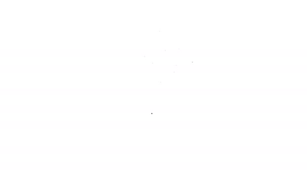 Línea negra Mano con pelota de baloncesto e icono de canasta aislada sobre fondo blanco. Pelota en el aro de baloncesto. Animación gráfica de vídeo 4K — Vídeo de stock