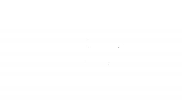 Línea negra Botella de vidrio con el icono interior de la nave aislado sobre fondo blanco. Modelo en miniatura de buque marino. Hobby y tema del mar. Animación gráfica de vídeo 4K — Vídeo de stock