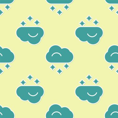 Kar ikonlu yeşil bulut sarı arka planda izole edilmiş pürüzsüz desen. Kar taneli bulut. Tek hava ikonu. Kar tabelası. Vektör İllüstrasyonu