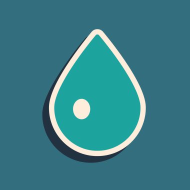 Yeşil Su Damlası simgesi yeşil arkaplanda izole edildi. Uzun gölge tarzı. Vektör İllüstrasyonu